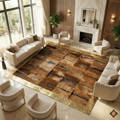 Genuine Goatskin Patchwork Rug with Gold Trim - WONDERFURRUG