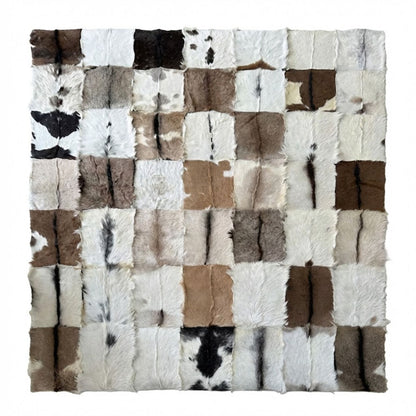Genuine Goatskin Patchwork Rug with Gold Trim – Handmade Luxury Hide