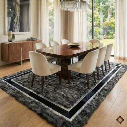 Original Sheepskin Soft White Gray 8x10 Living Room Rug , Handmade Rug