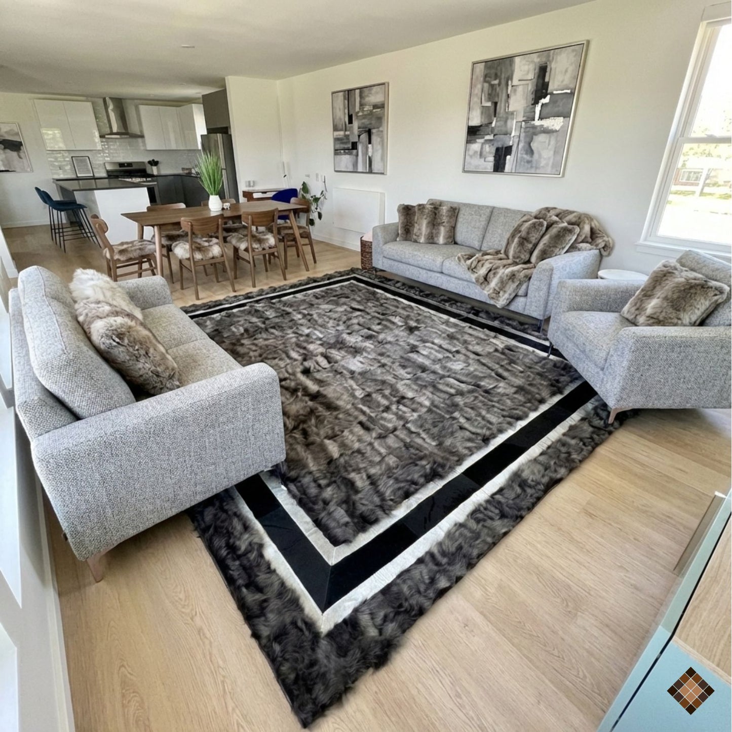 Original Sheepskin Soft White Gray 8x10 Living Room Rug , Handmade Rug
