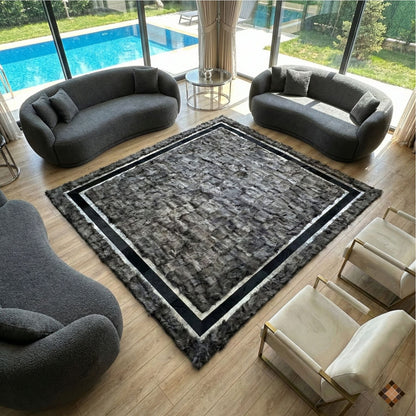 Original Sheepskin Soft White Gray 8x10 Living Room Rug , Handmade Rug