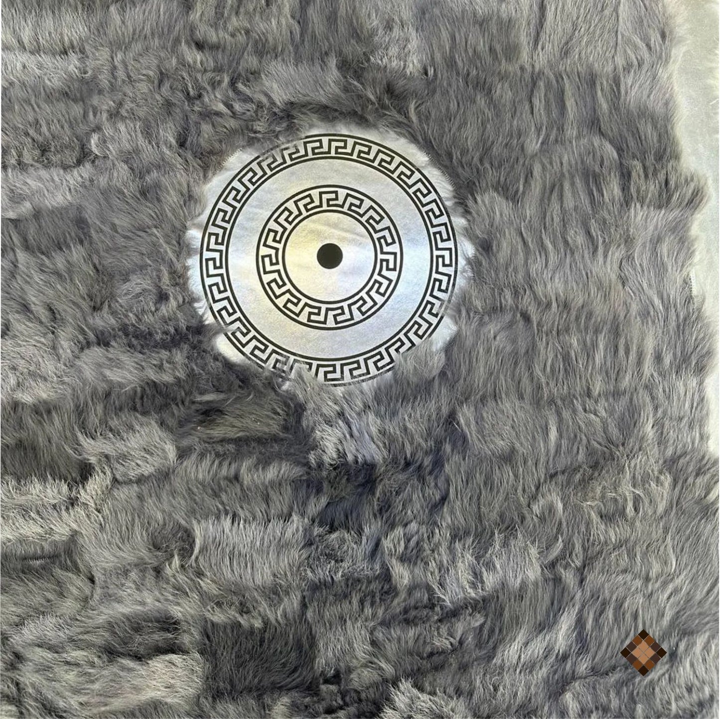 Genuine Grey & Ivory Sheepskin Area Rug with Greek Key Border - WONDERFURRUG