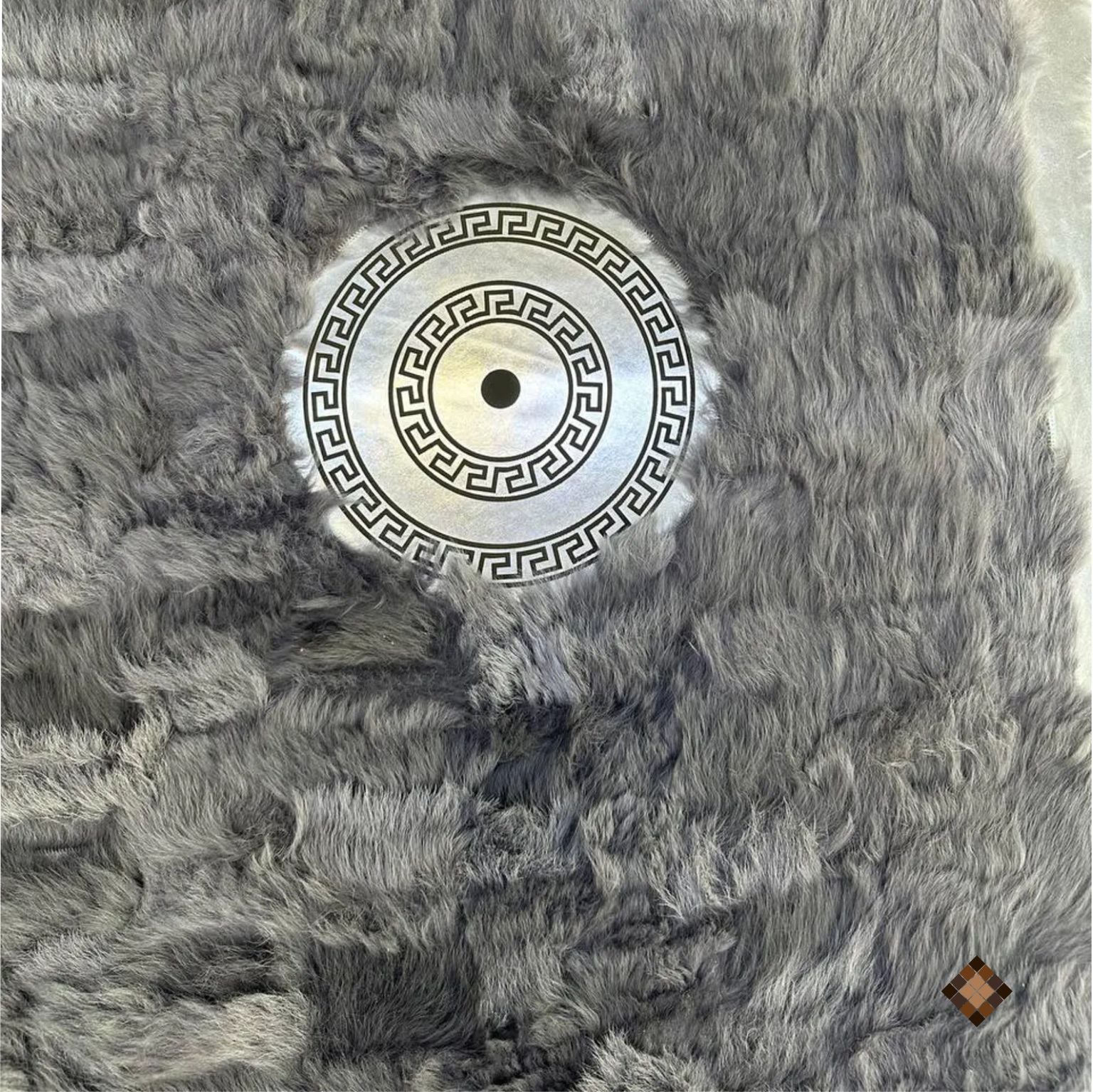 Genuine Grey & Ivory Sheepskin Area Rug with Greek Key Border - WONDERFURRUG