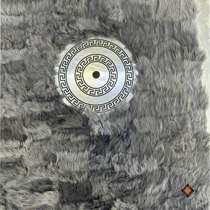 Genuine Grey & Ivory Sheepskin Area Rug with Greek Key Border - WONDERFURRUG