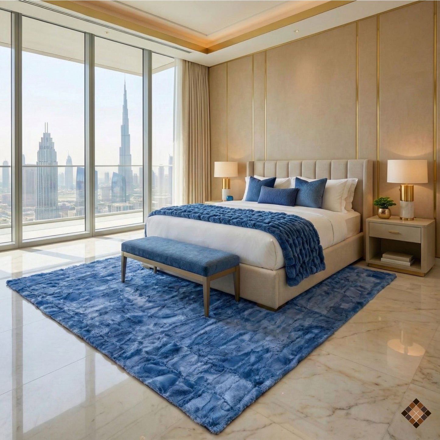 Genuine Light Blue Rabbit Fur Rug – Handmade Luxury Accent