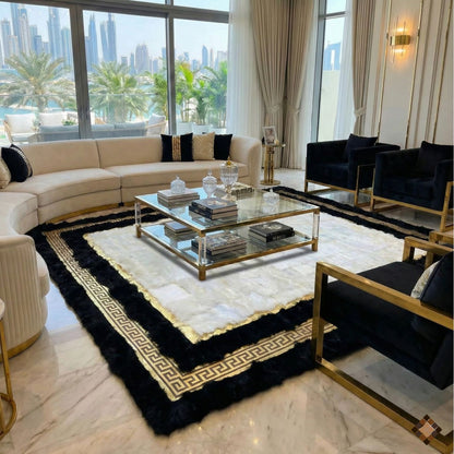 Genuine Sheepskin Area Rug with Ivory Center and Black Border