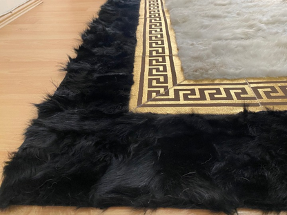 Unique Natural Black White Sheepskin Bedroom Rug ,Handmade Soft Carpet