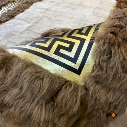 Golden Frame Ivory & Camel Genuine Sheepskin Area Rug – Handmade Luxury Statement Piece