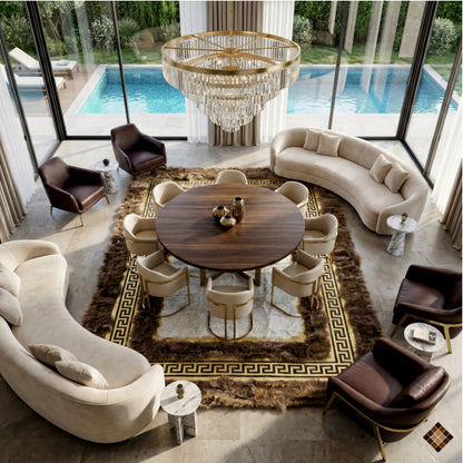 Golden Frame Ivory & Camel Genuine Sheepskin Area Rug – Handmade Luxury Statement Piece