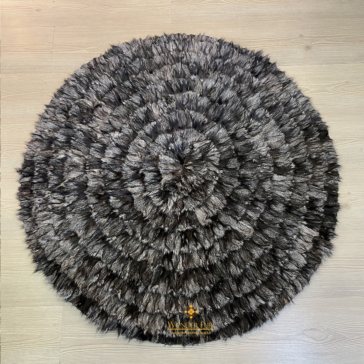 Gray Black Plush Fox Round Fur Carpet Rug for Living Room