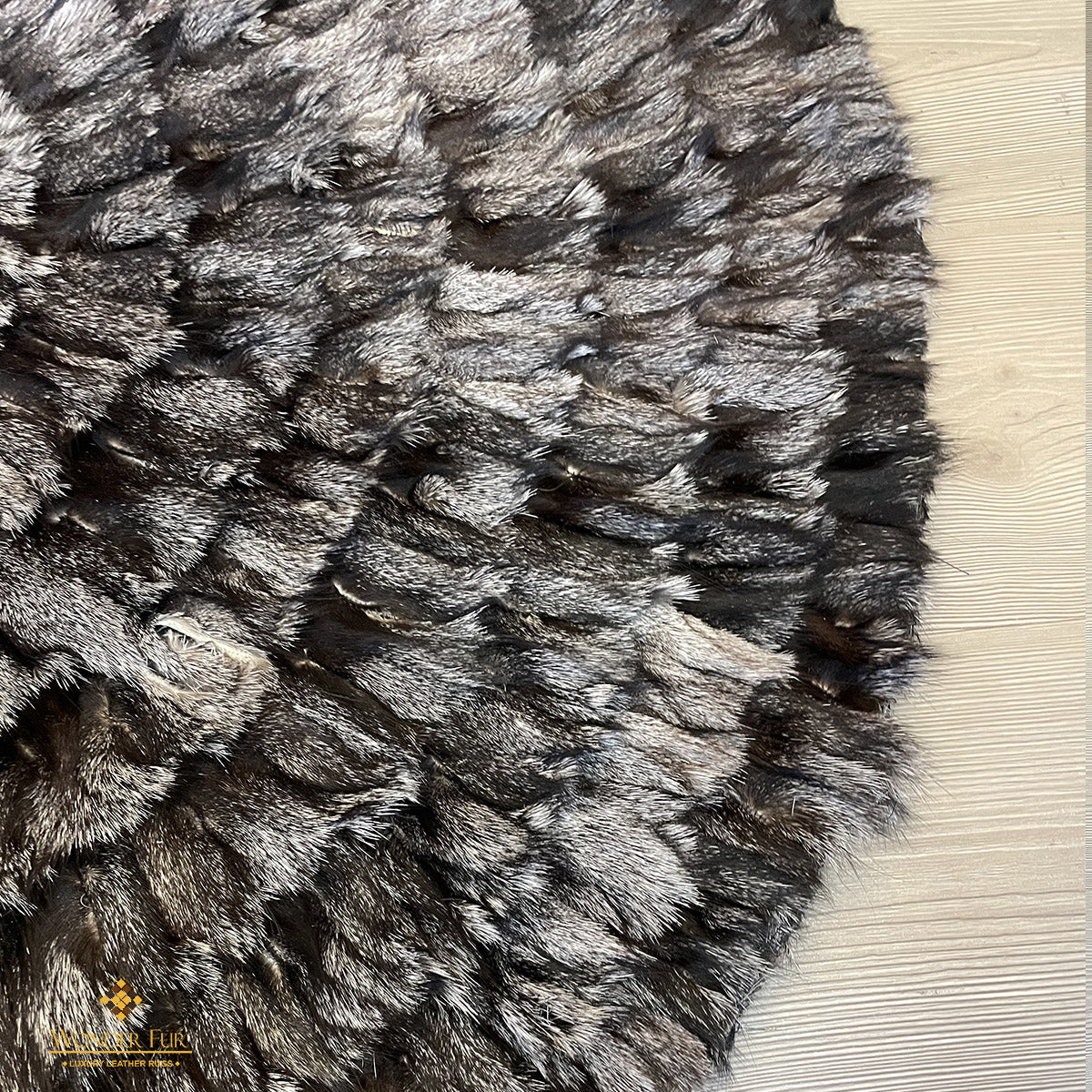 Gray Black Plush Fox Round Fur Carpet Rug for Living Room