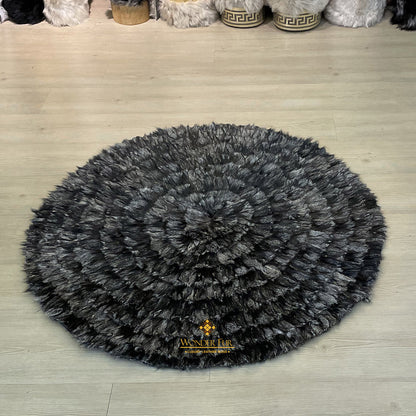 Gray Black Plush Fox Round Fur Carpet Rug for Living Room