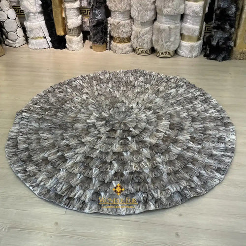 Gray Soft Shaggy Natural Handmade Round Fox Fur Patchwork Rug For Bed Room