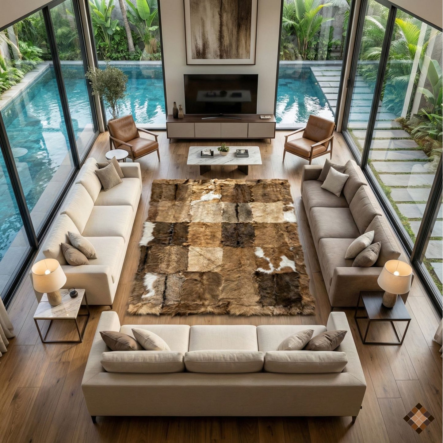 Handcrafted Genuine Goatskin Rug in Warm Earth Tones