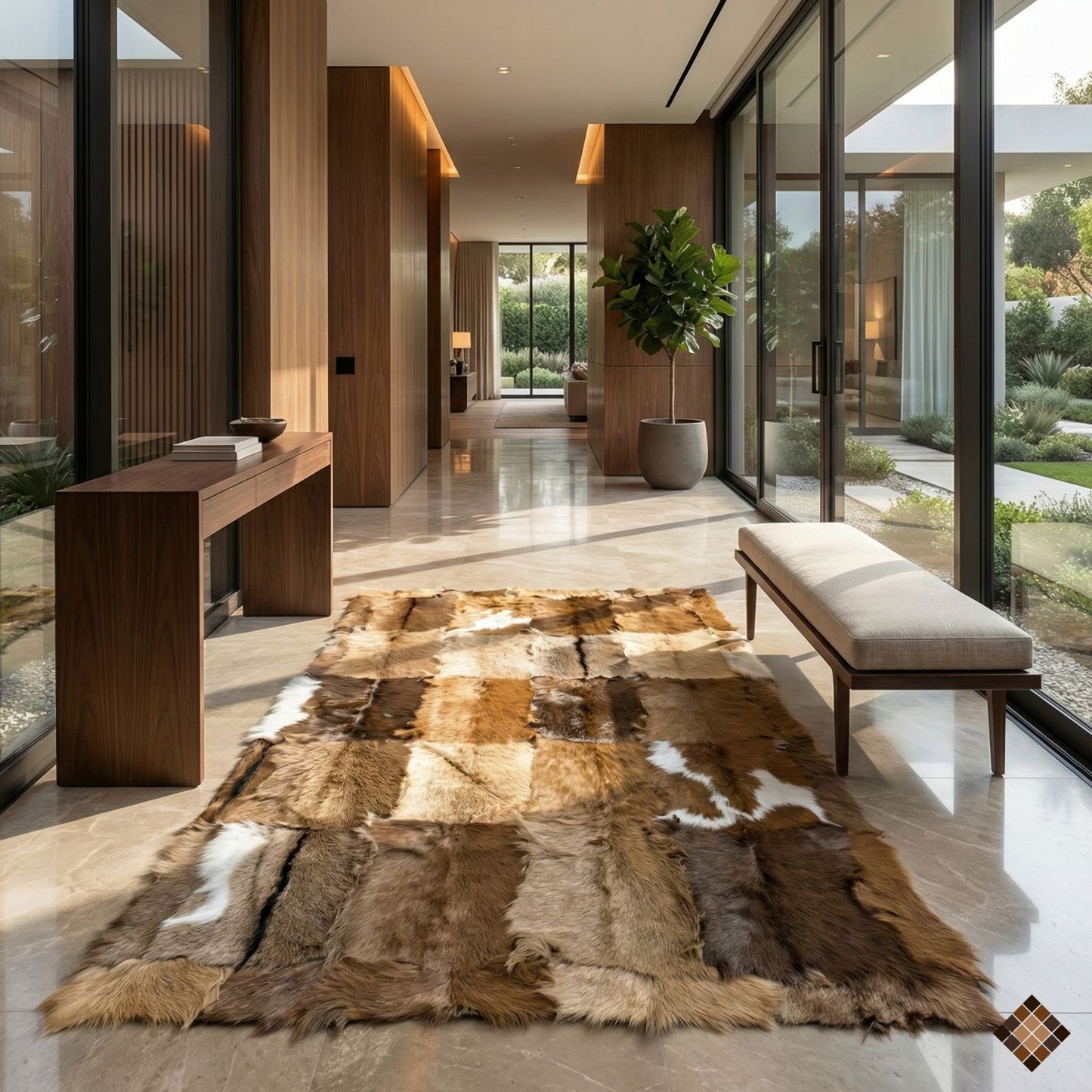 Handcrafted Genuine Goatskin Rug in Warm Earth Tones