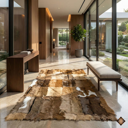 Handcrafted Genuine Goatskin Rug in Warm Earth Tones