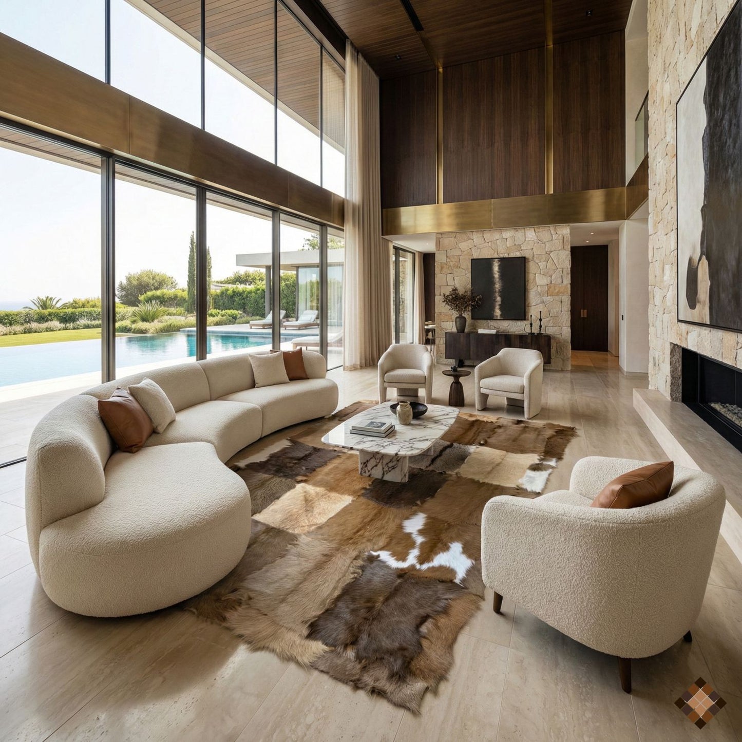 Handcrafted Genuine Goatskin Rug in Warm Earth Tones
