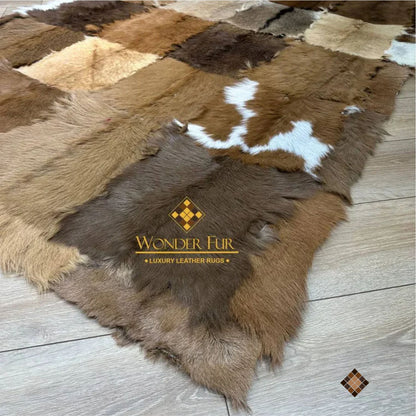 Handcrafted Genuine Goatskin Rug in Warm Earth Tones