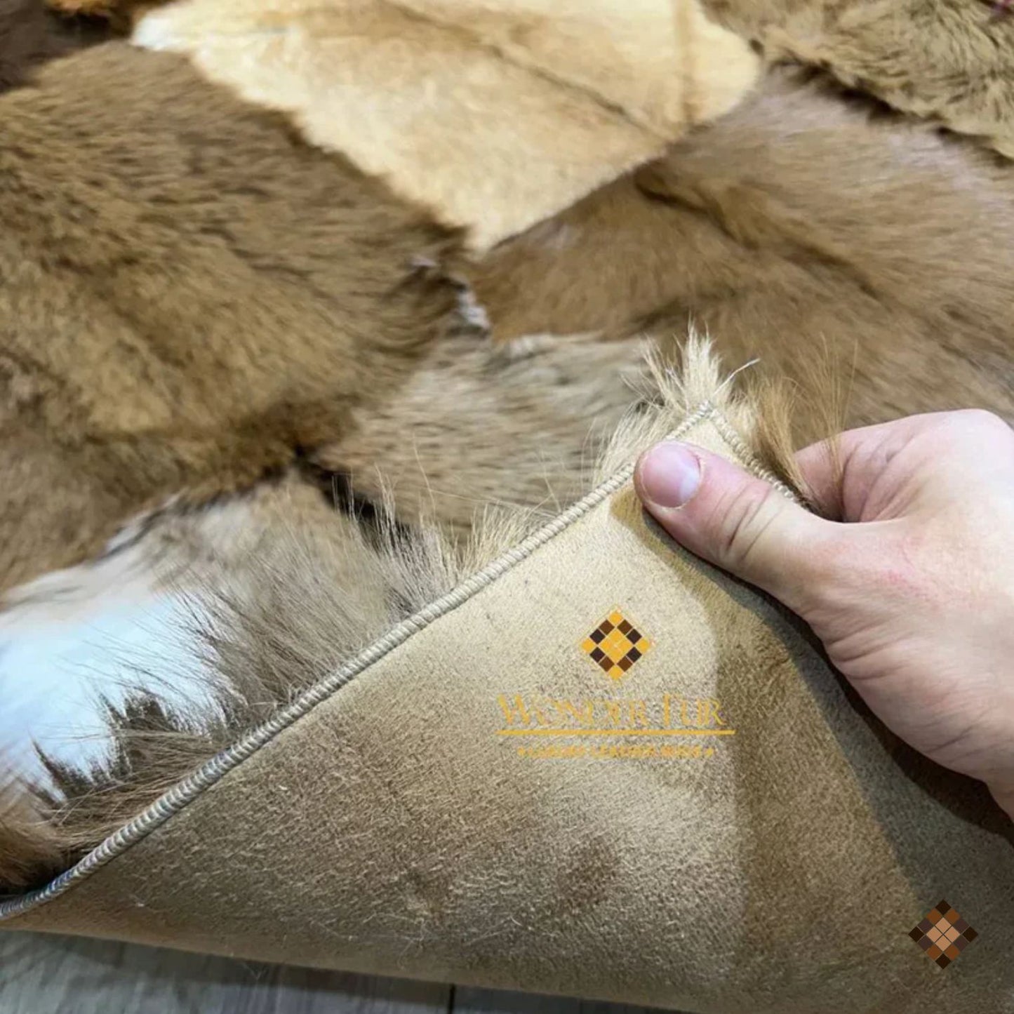 Handcrafted Genuine Goatskin Rug in Warm Earth Tones
