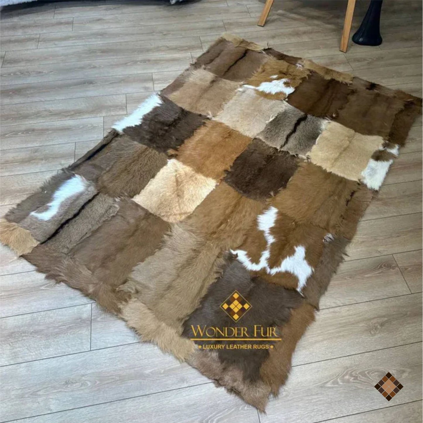 Handcrafted Genuine Goatskin Rug in Warm Earth Tones