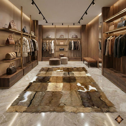 Handcrafted Genuine Goatskin Rug in Warm Earth Tones