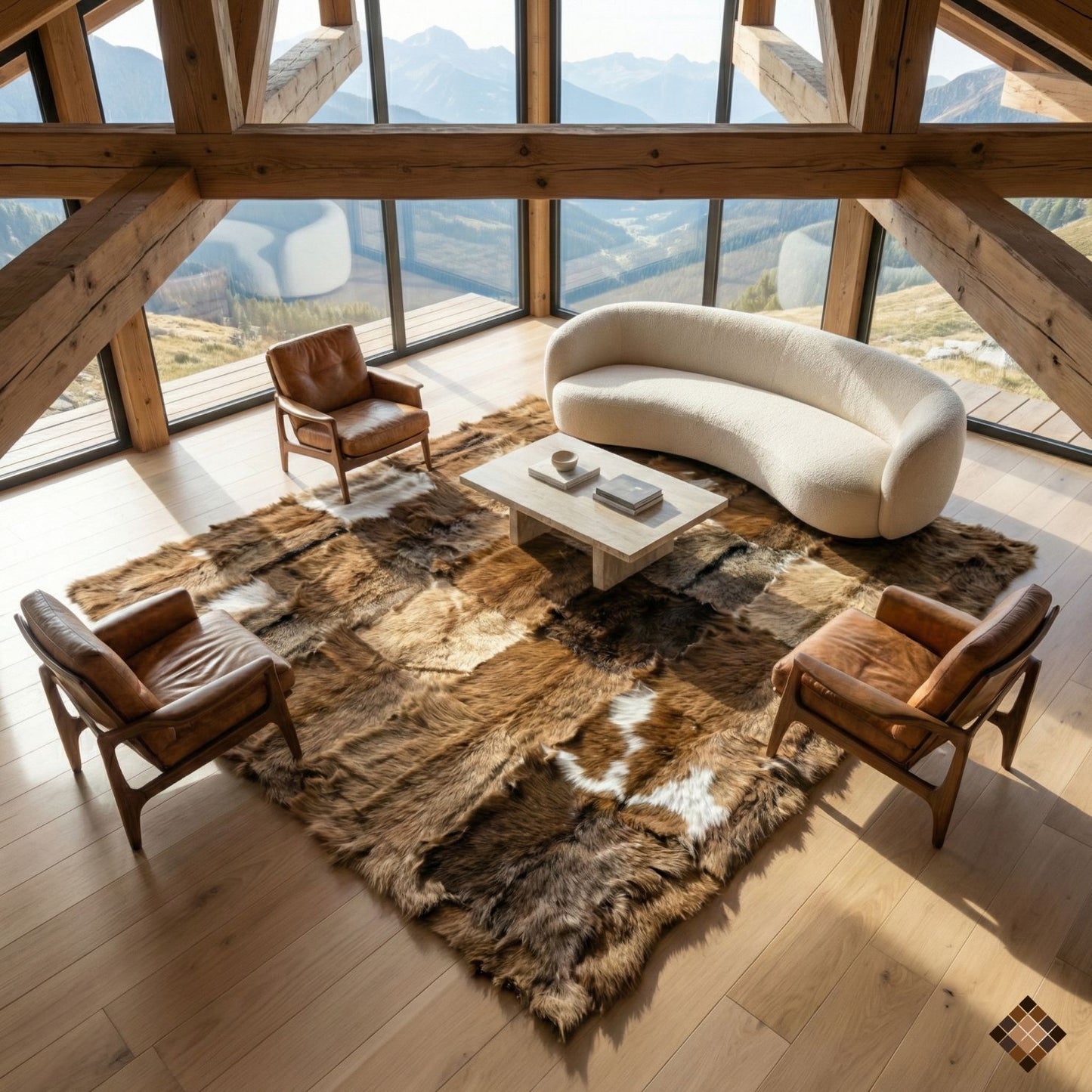 Handcrafted Genuine Goatskin Rug in Warm Earth Tones