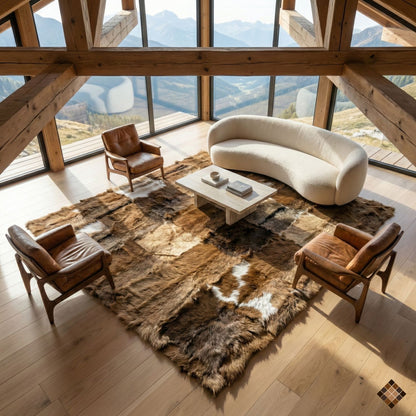 Handcrafted Genuine Goatskin Rug in Warm Earth Tones