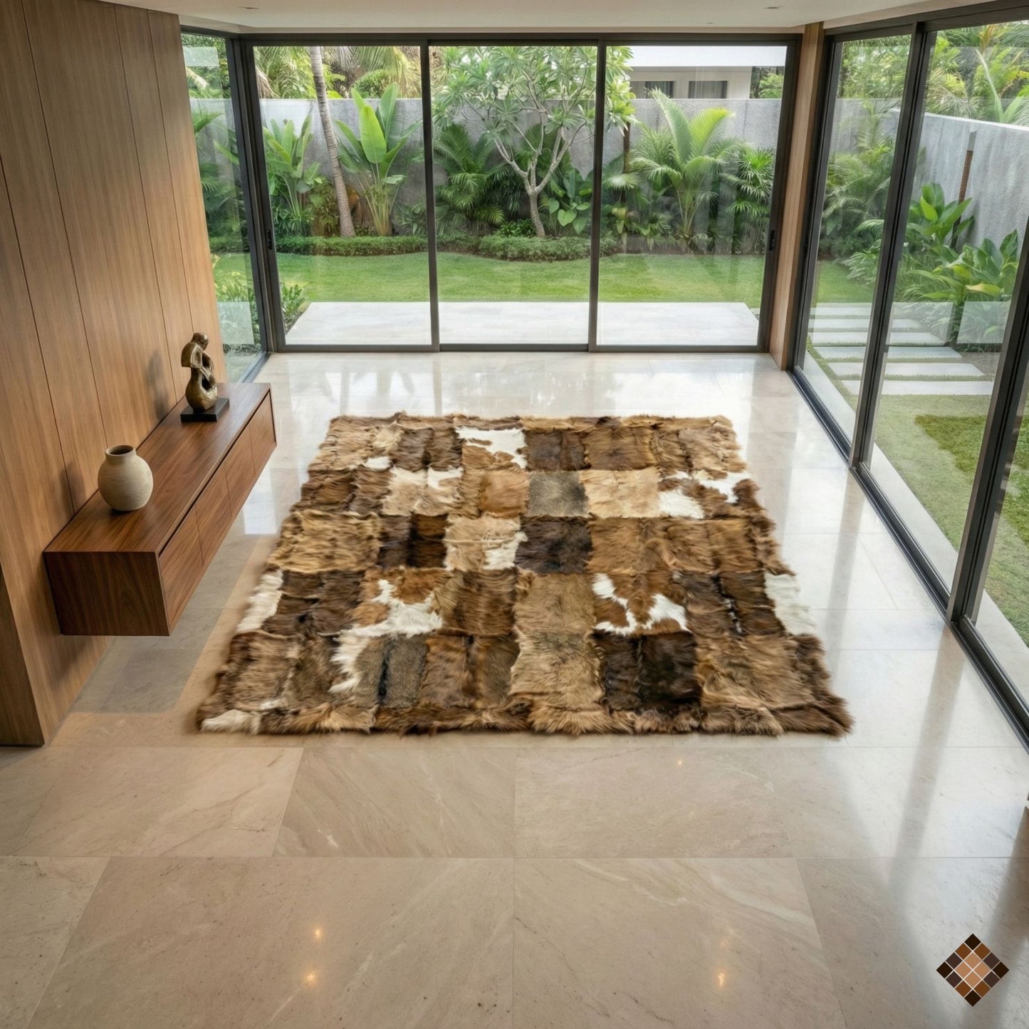 Handcrafted Genuine Goatskin Rug in Warm Earth Tones