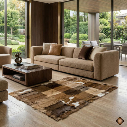 Handcrafted Genuine Goatskin Rug in Warm Earth Tones