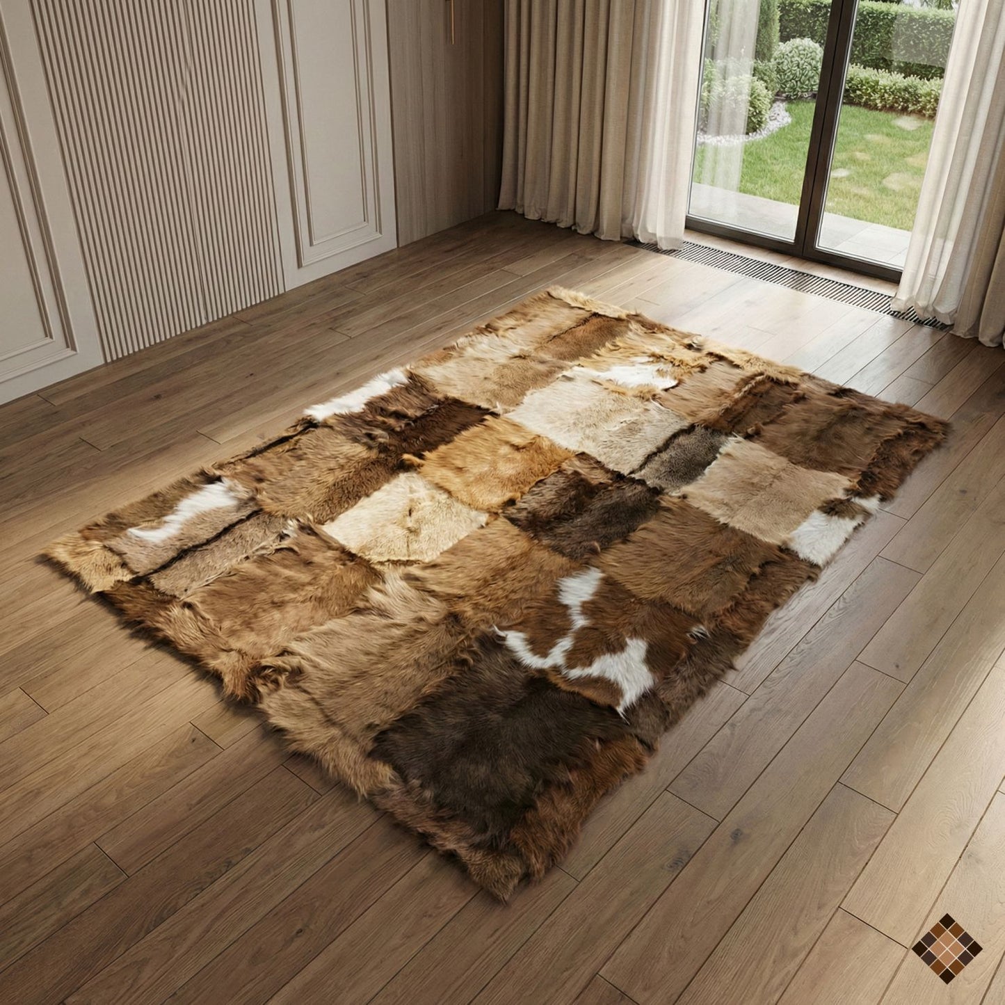Handcrafted Genuine Goatskin Rug in Warm Earth Tones