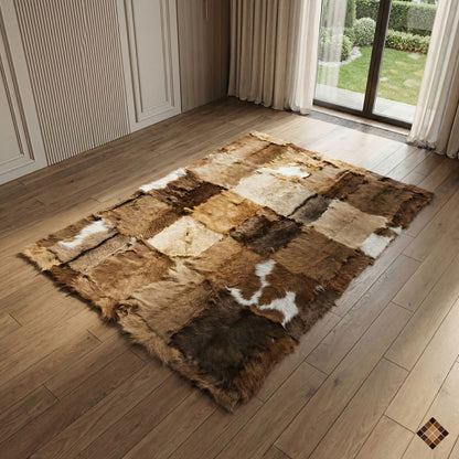 Handcrafted Genuine Goatskin Rug in Warm Earth Tones