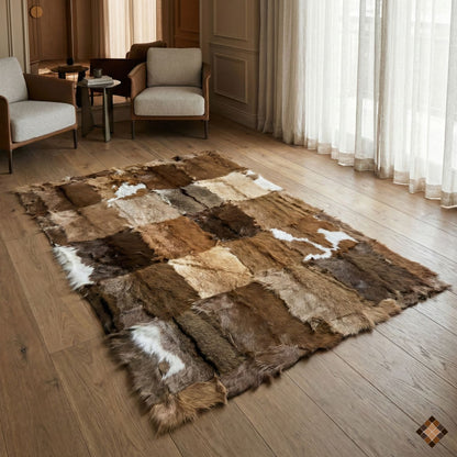 Handcrafted Genuine Goatskin Rug in Warm Earth Tones