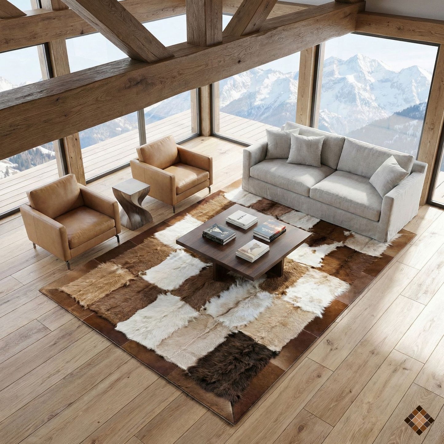 Handcrafted Genuine Goatskin Rug in Warm Neutral Tones
