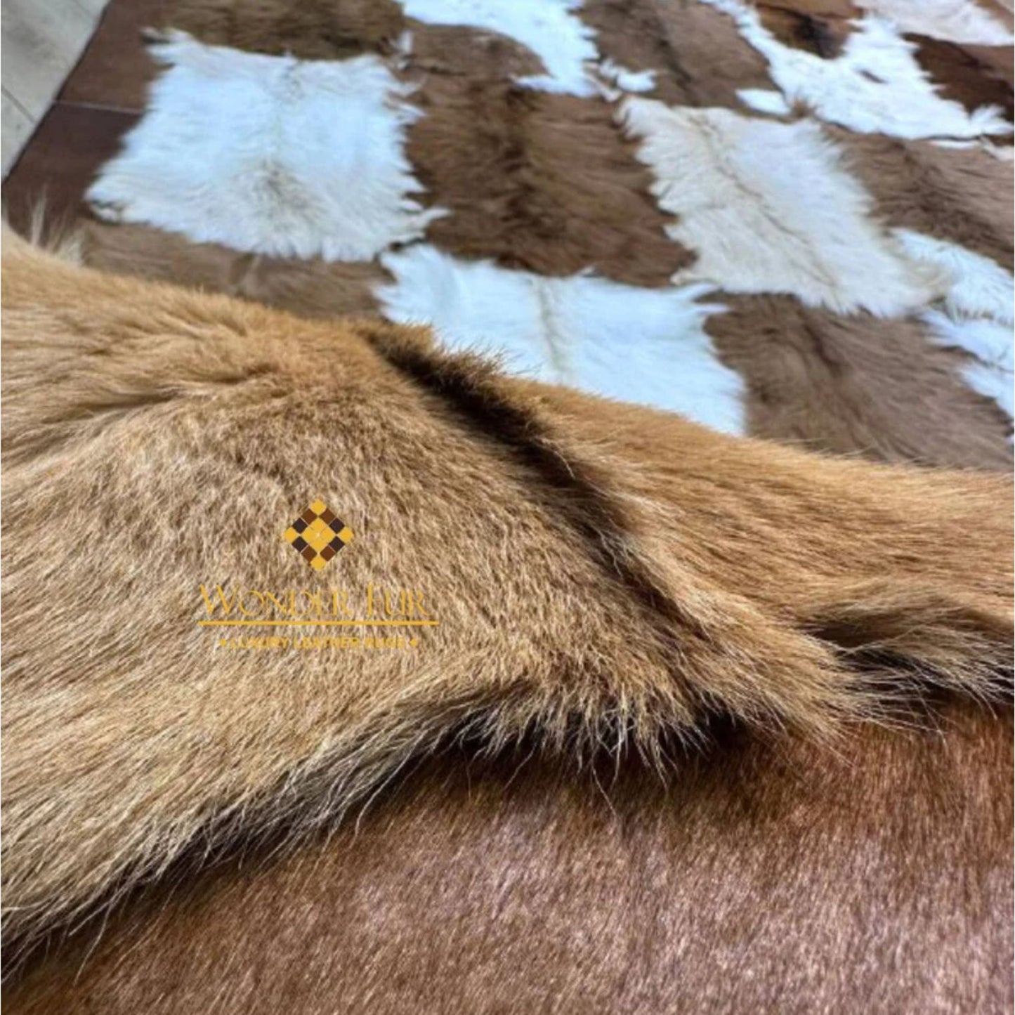 Handcrafted Genuine Goatskin Rug in Warm Neutral Tones