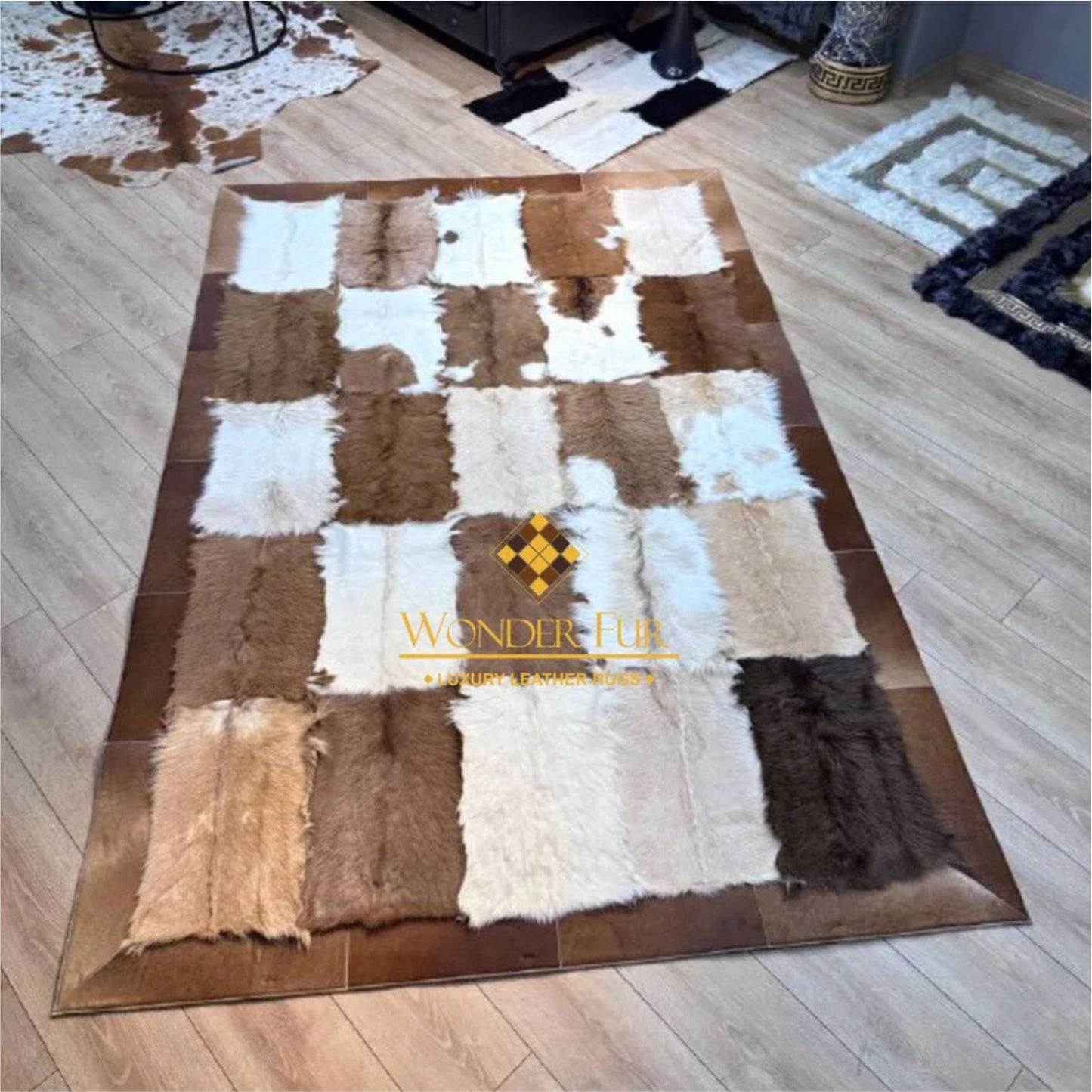 Handcrafted Genuine Goatskin Rug in Warm Neutral Tones