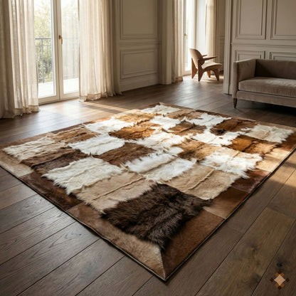 Handcrafted Genuine Goatskin Rug in Warm Neutral Tones