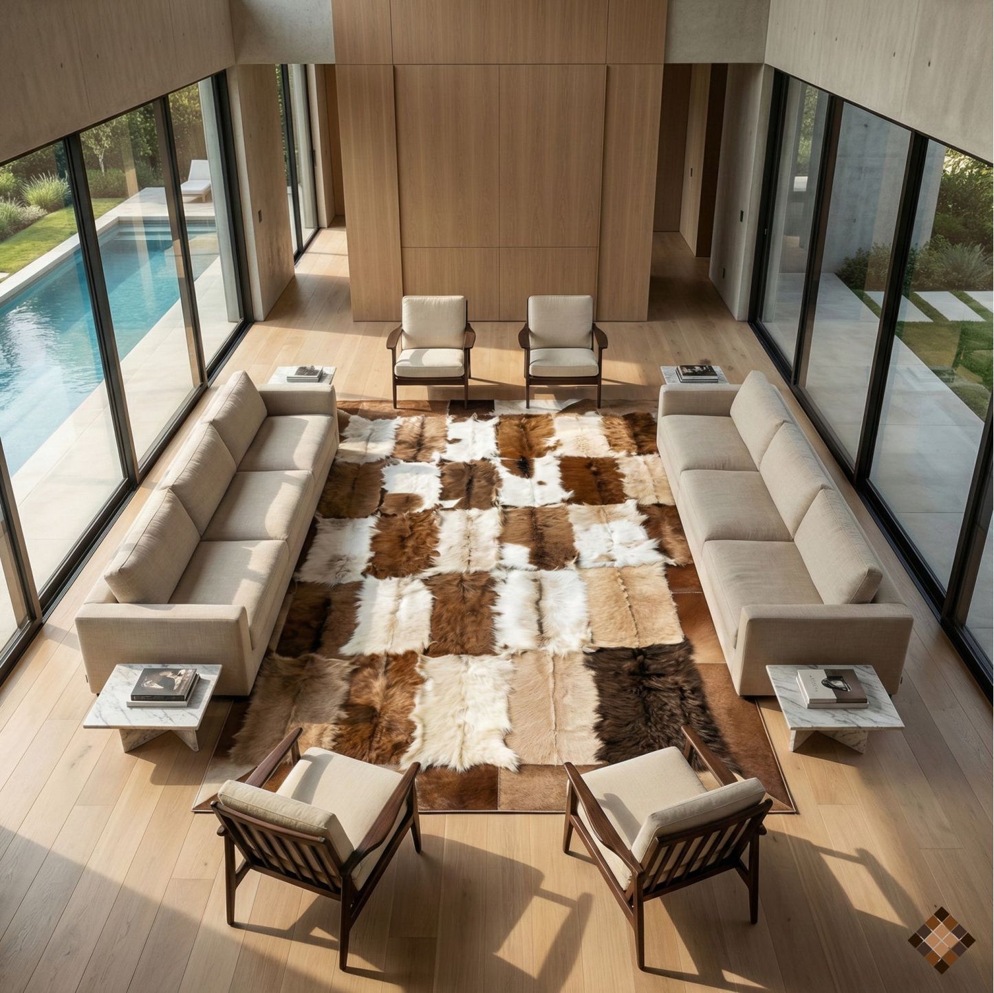 Handcrafted Genuine Goatskin Rug in Warm Neutral Tones