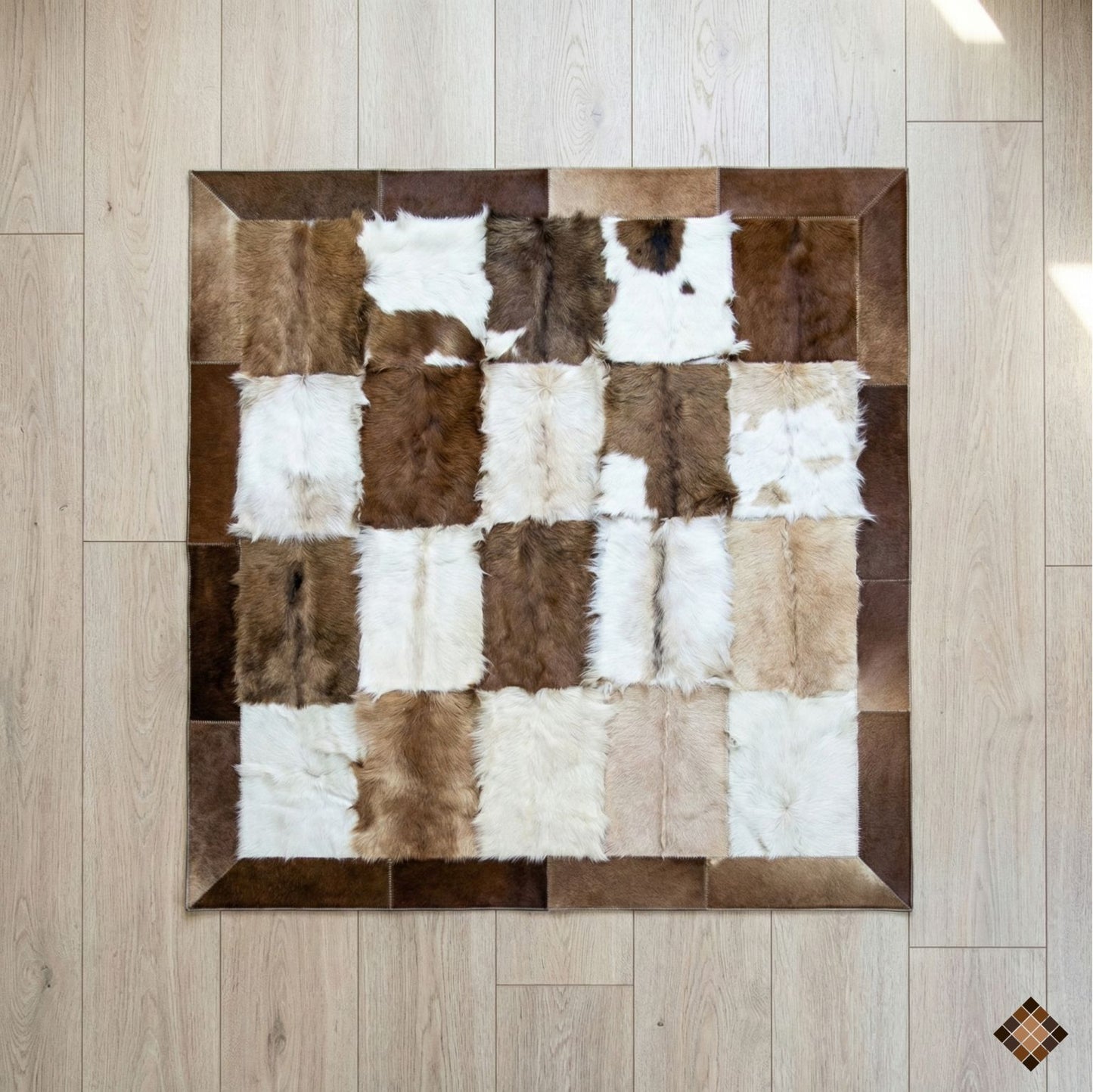 Handcrafted Genuine Goatskin Rug in Warm Neutral Tones