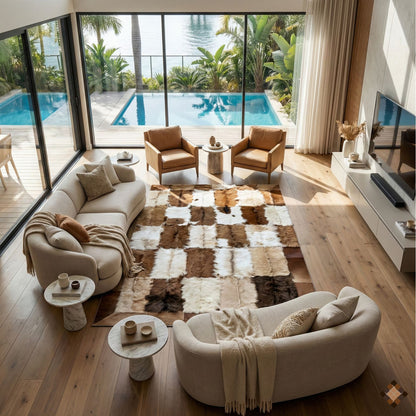 Handcrafted Genuine Goatskin Rug in Warm Neutral Tones