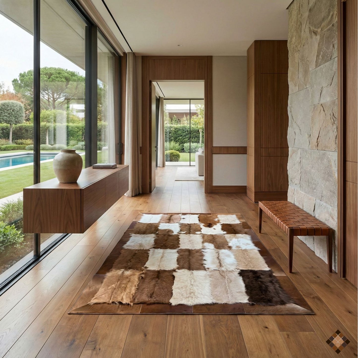 Handcrafted Genuine Goatskin Rug in Warm Neutral Tones