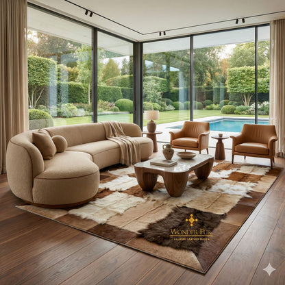 Handcrafted Genuine Goatskin Rug in Warm Neutral Tones