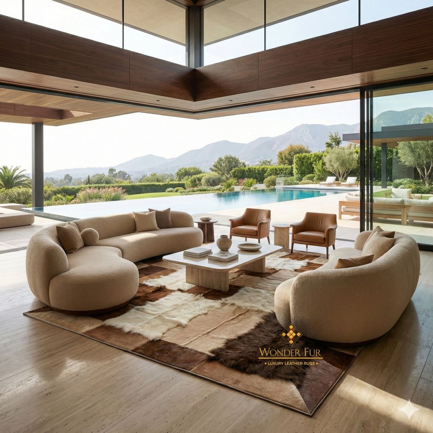 Handcrafted Genuine Goatskin Rug in Warm Neutral Tones