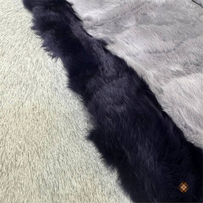 Handmade Gray Rabbit Fur Area Rug with Black & White Border