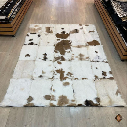 Handcrafted Natural Goatskin Area Rug with Organic Pattern