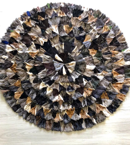 Handmade 100% Natural, Mixed Color Round Fox Fur Patchwork Rug for Decoration