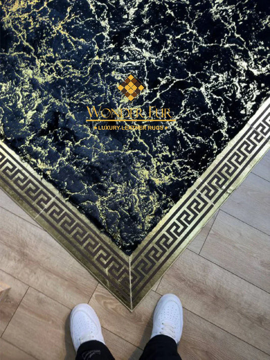 Handmade Elegant Black And Gold Faux Fur Large 10x12 Living Room Rug