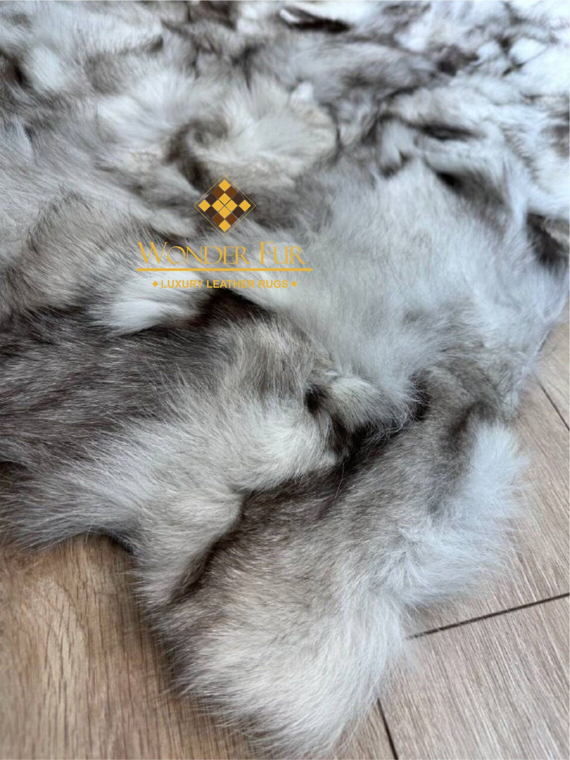 Handmade Elegant White And Gray Real Fox Fur Living Room Rug