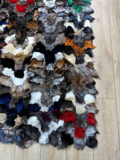 Handmade Natural Multicolor Genuine Fluffy Fox Fur Area 8 x 10 Rug for Child Room
