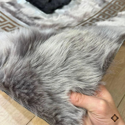 Handmade Genuine Sheepskin Area Rug with Black Center and Silver Border
