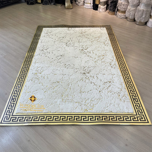 Handmade Luxury White And Gold Faux Fur Living Room Non Slip Carpet